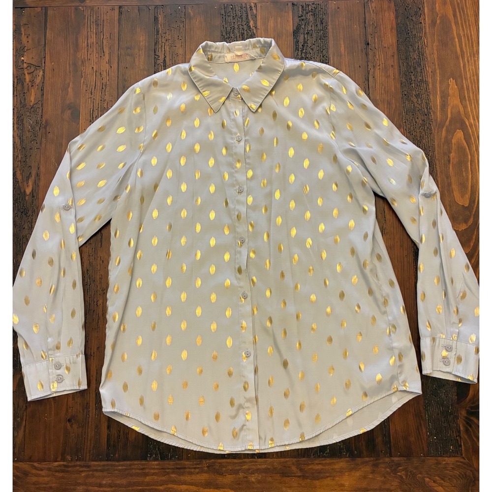 Mazik Polka Dot Gold Foil Button Down Blouse